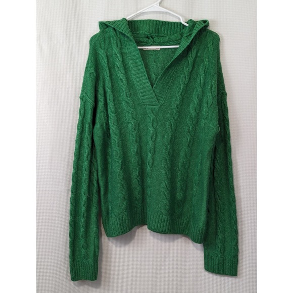 SO! EMERALD GREEN CABLE KNIT HOODIE SWEATER! SZ L - Picture 3 of 10